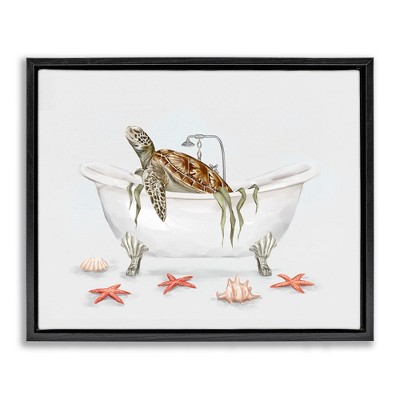 Stupell Industries Turtle Bathtub Sea Life Seaweed Floating Frame Canvas Art
