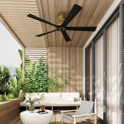FUFU&GAGA 6-Speed Ceiling Fan with LED Light, Quiet DC Motor, Black Sycamore Wood Blade