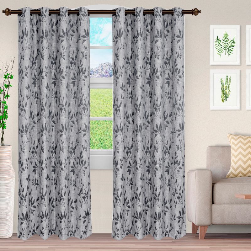 Vintage Leaves Jacquard 2 Piece Curtain Panel Set with Grommets by Blue Nile Mills, 1 of 5