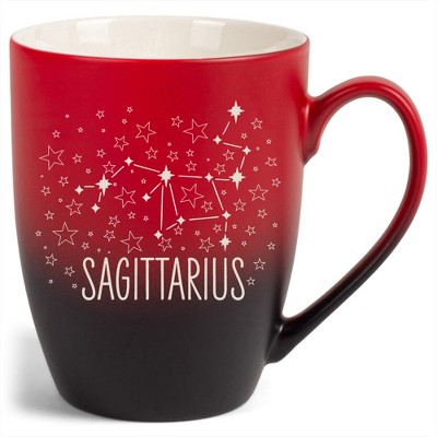 100 North Zodiac Design 10 Ounce Red and Black Two Toned Ombre, Comfortably Fits Your Hands, Ceramic Tea Coffee Cup Mug, Sagittarius