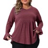 Agnes Orinda Women's Plus Size Pleat Peplum Curved Hem V Neck Ruffle Sleeve Casual Tunic Blouses - 2 of 4