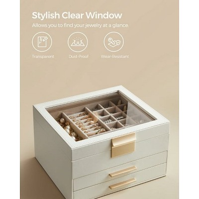Jewelry Box with Glass Lid Accessory Organizer Case for Rings Necklaces Earrings