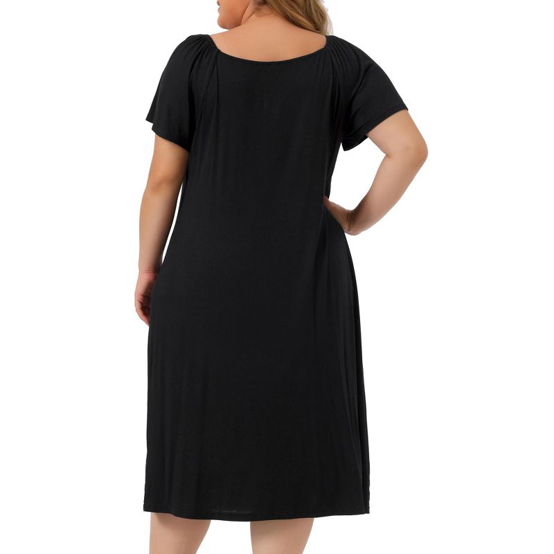 Agnes Orinda Women's Plus Size Knit Square Neck Short Sleeve Nightgowns, 4 of 6