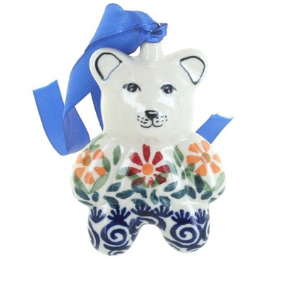 Blue Rose Polish Pottery Garden Bouquet Teddy Bear Ornament