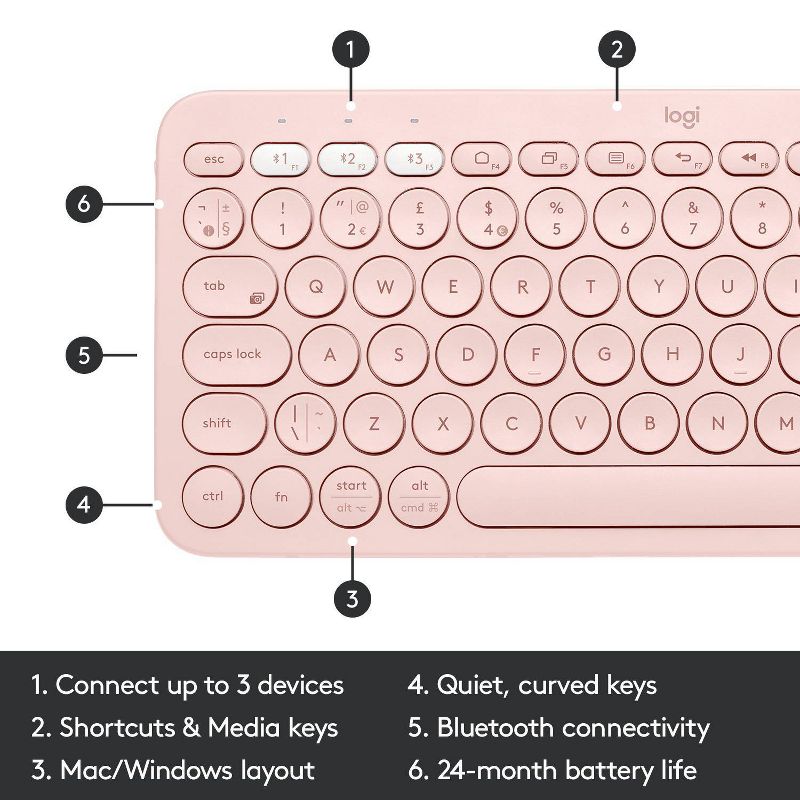 Logitech K380 Multi Device Bluetooth Scissor Keyboard - Pink, 6 of 11
