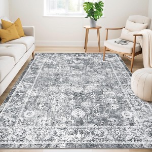 GOCAPTAIN Boho Distressed Floral Area Rug, Non-Slip Indoor Washable Rug, Stain Resistant Print Low Pile Carpet for Bedroom/Kitchen/Dining Room - 1 of 4