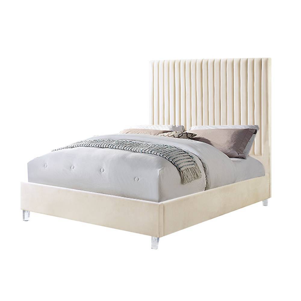 Photos - Bed Acme Furniture 86" Queen  Edzia  Beige Velvet: Luxurious Upholstered Panel, Wood Frame, Acrylic Textile