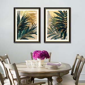 FONTOI Tropical Palm Leaf Wall Art 2pcs Botanical Wall Decor Living Room, Sofa Background Wall Hanging for Hallway, Green 24"* 32"*1.2" - 1 of 4