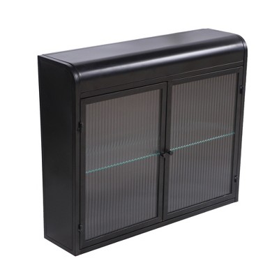 CLIHOME 2-Door Wall-Mounted Metal Storage Cabinet with Tempered Glass Doors & Shelves