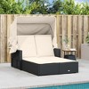 vidaXL Double Sun Lounger with Canopy and Cushions - Outdoor Adjustable Rattan Day Bed, Weather-Resistant, Black/Cream - 3 of 4