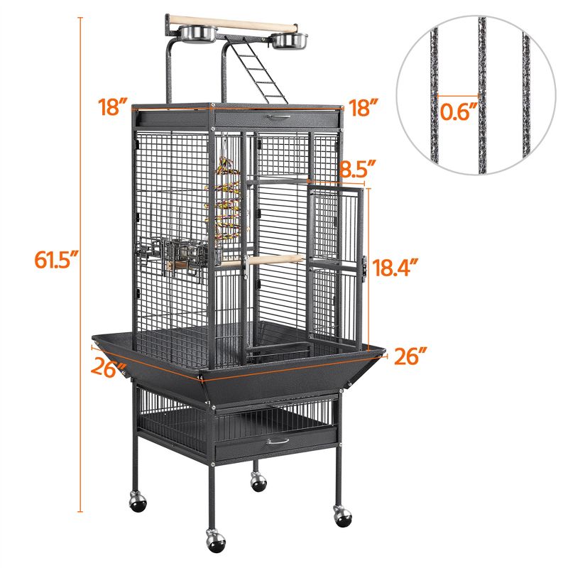 Yaheetech 61.5'' Play Top Parrot Cage Rolling Metal Bird Cage, 4 of 13