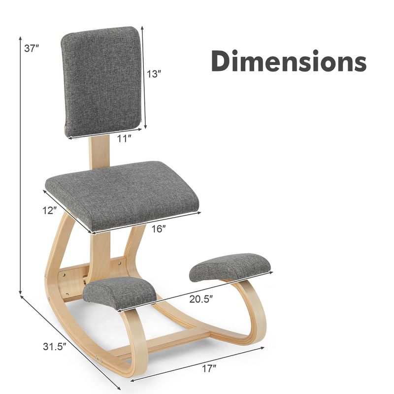 Costway Ergonomic Kneeling Chair Upright Posture Velvet Support Chair with Backrest Black\Grey, 4 of 11