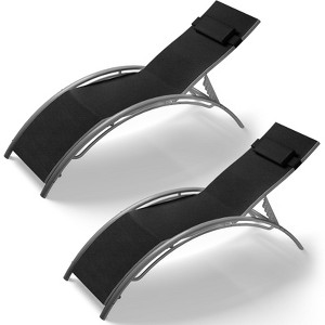 Aluminum Alloy Sun Lounger Set of 2 - Adjustable Outdoor Lounge Chairs for Pool, Beach & Patio (Black) - 1 of 4