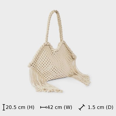 Universal Thread Hand Crafted Cotton Macrame Fringe Tote Bag - Universal Thread™ Cream — фото 6
