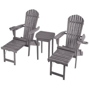Jiallo Oceanic Collection Adirondack Chaise Lounge Chair Foldable, cup and glass holder, built in ottoman, Set of 2 Lounge chairs and 1 end table - 1 of 4