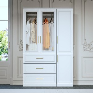 Hitow White Armoire Combination Wardrobe Modern Minimalist Style Embossed Lines - 1 of 4