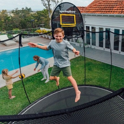 Springfree 8' x 13' Black Oval Springless Trampoline with Enclosure