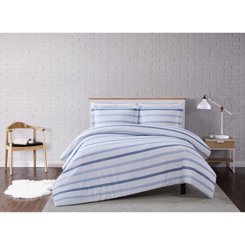 LEVTEX HOME Pickford Blue 3-Piece White, Blue, Taupe Stripe