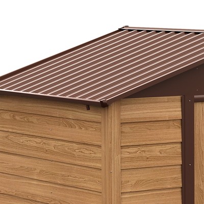 Outsunny Brown Metal Storage Shed with Windows and Sliding Doors