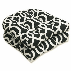 2pc Geometric Outdoor Wicker Seat Cushions - Pillow Perfect - 1 of 3