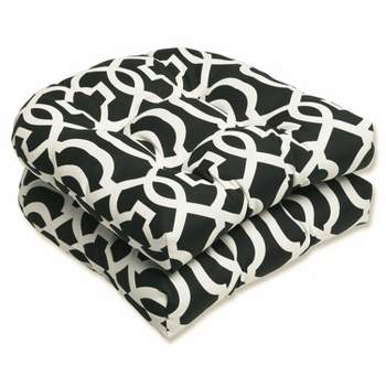 Outdoor 2-piece Chair Cushion Set - Black/white Floral - Pillow Perfect ...