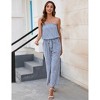 Women's Rompers Casual Off Shoulder Printed Sleeveless Belted Wide Leg Jumpsuit with Pockets - 2 of 4
