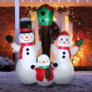 Angel Sar 7ft Inflatable Snowman Family with Birdhouse, LED Light-Up Blow-Up Yard Decoration, Outdoor Christmas Decor for Lawn, Garden, Party - 1 of 4