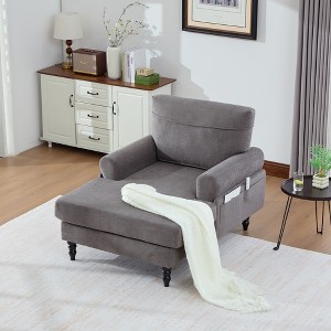 Upholstered Chaise Lounge Recliner Sleeper Sofa Bed Lazy Single Sofa Leisure Reading Couch with Side Pockets, Chenille - ModernLuxe - 1 of 4
