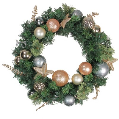 Northlight 24" Unlit Rose Gold/Silver Ball Ornaments Pine Artificial Christmas Wreath