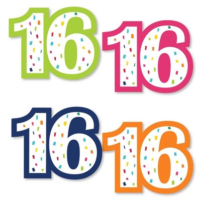 Big Dot of Happiness 16th Birthday - Cheerful Happy Birthday - DIY Shaped Colorful Sweet Sixteen Birthday Party Cut-Outs - 24 Count