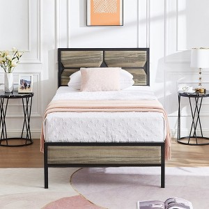 VECELO Bed Frame with Wooden Headboard, Heavy-Duty Platform Bed - 1 of 4