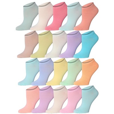 Tipi Toe Women's 20 Pairs Gentle Pastel Dreams Soft Faded Blue White Pink Violet Low Cut/No Show Socks