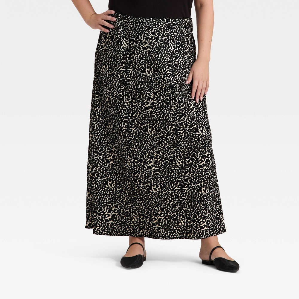Women's Maxi Slip A-Line Skirt - A New Day™ Cream Leopard Print 1X