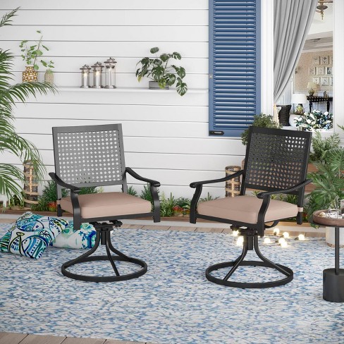 2pk Outdoor Swivel Dining Chairs With Metal Frame & Seat Cushion