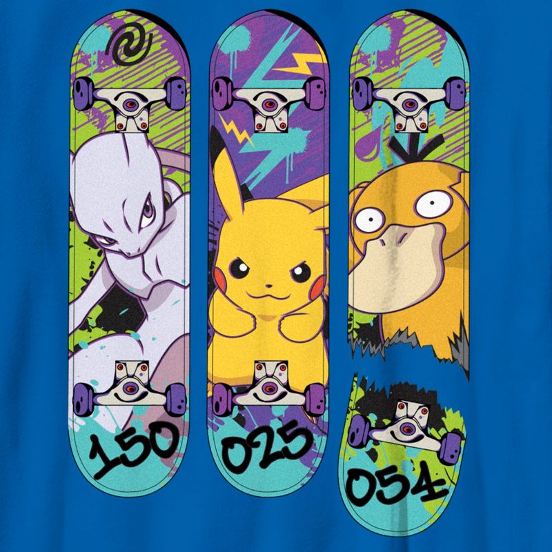Boy's Pokemon Mewtwo, Pikachu, and Psyduck Skateboard Decks T-Shirt, 2 of 6