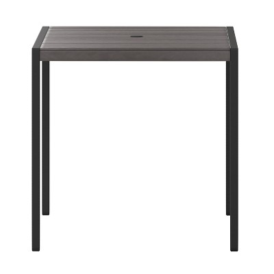 Lark 48" Rectangular Steel and Gray Faux Teak Outdoor Dining Table