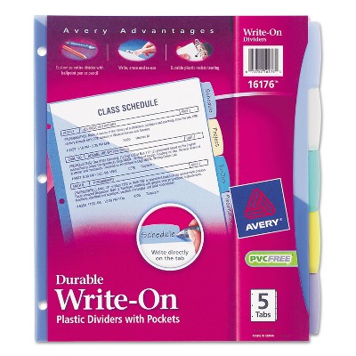 Avery Write-On Big Tab Plastic Dividers 5-Tab Letter 16176