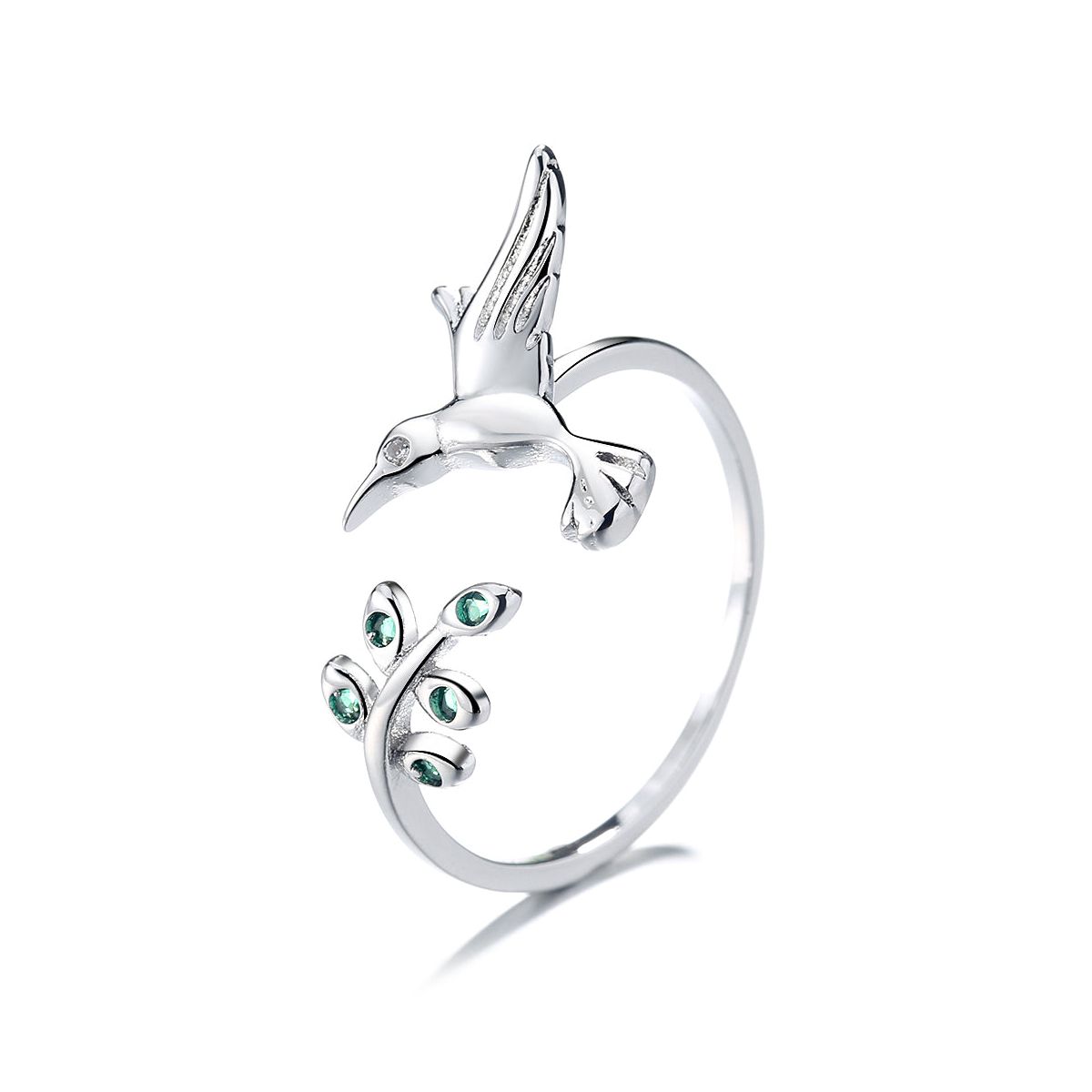 Sterling Silver Bird Bypass Ring with Crystals