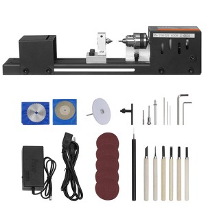 VEVOR Compact Lathe Machine, Dimensions 2.76 x 6.3 inches, 24VDC 96W, Features 7 Adjustable Speeds Ranging from 4220 to 8450 RPM, Black - 1 of 4