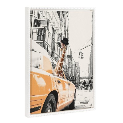 Kate & Laurel All Things Decor 18"x24" Sylvie Beaded Giraffe in New York Framed Canvas by July Art Prints : Urban Animal Wall Art