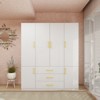 Keloyid White Wood 62.95 in. Armoire with 3 Drawers, 7 Shelves and Hanging Rods - 3 of 4