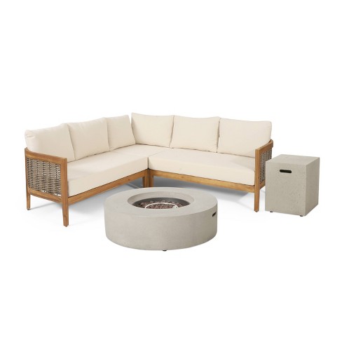 Round outdoor sofa with best sale fire pit