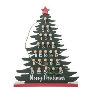 Transpac Wood 12.6 in. Green Christmas Holiday Tree Countdown - 1 of 4