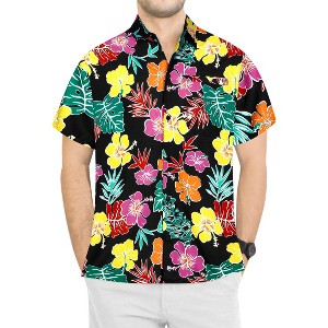LA LEELA Men's Hawaiian Shirts Short Sleeve Button Down Shirt Floral Shirt Men Casual Holiday Party Caribbean Shirts for Men - 1 of 4