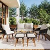 Kiki 6-Piece Woven Rope Patio Conversation Set with Acacia Wood Cool Bar Table, Outdoor Furniture with 2 Stools - Maison Boucle - 2 of 4