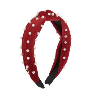 Unique Bargains Women's Velvet Pearl Knot Hairband 1 Pc - 1 of 4