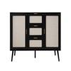 Storage Cabinet With Rattan Doors, Rattan Sideboard Cabinet With 2 Doors 3 Drawers, Freestanding Storage Cabinet For Living Room - 2 of 4