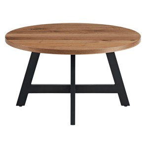 Alaterre Furniture Industrial Round Coffee Table, Walnut - 1 of 4