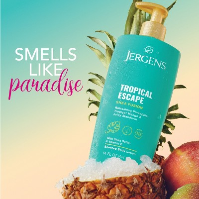 Jergens Shea Fusion Tropical Escape Scented Body Lotion with Vitamin E - 14 fl oz: Moisturizing, Smoothing, Paraben-Free, For Dry Skin