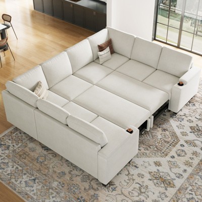 Belffin Chenille U-Shaped 8-Seater Sleeper Sectional - Modular Couch with Pull-Out Bed & All-Module Storage